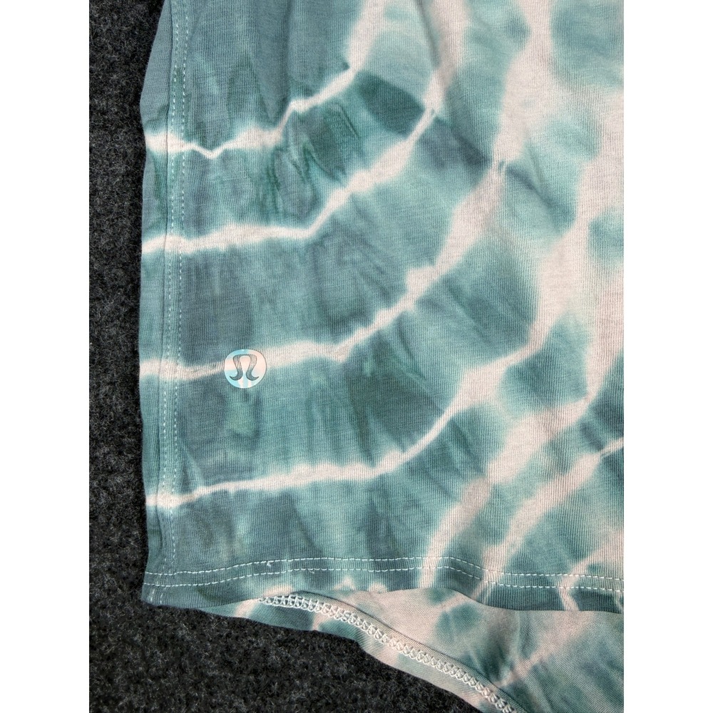 Lululemon All Sport Tie Front Shirt Size 6 CUSTOM Tie Dye Teal Cotton OOAK Yoga - Picture 6 of 7